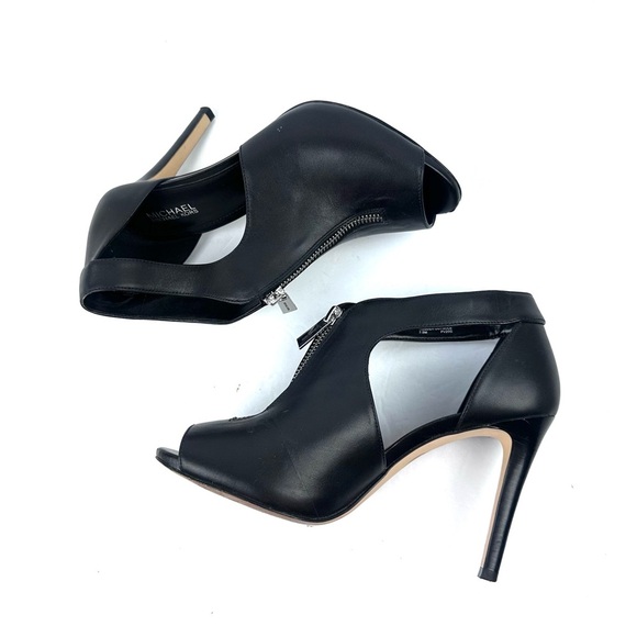 Michael Kors Clara Heel 7.5 Black Leather Peep Toe Zip Up Womens Shoes - Picture 5 of 11